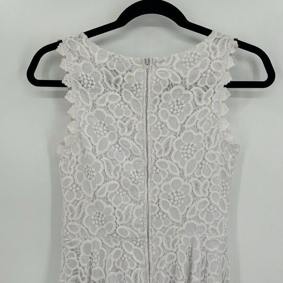JODI KRISTOPHER White Floral Lace Sleeveless Fit & Flare Mini Dress Size 3 - Picture 6 of 8